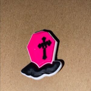 🐊6/$12🐊 Pink Coffin with Cross Croc Charm.